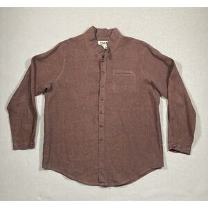 FLAX Men's Linen Lagenlook Long Sleeve Rust Brown Button Front Shirt Size S